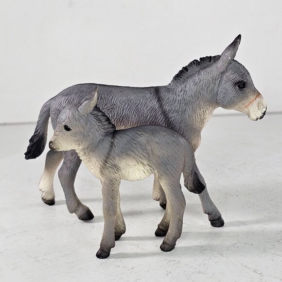 Mojo Donkey Jenny Mom And Foal Baby Figurine Set Plastic Toy Equus Asinus - Picture 2 of 10